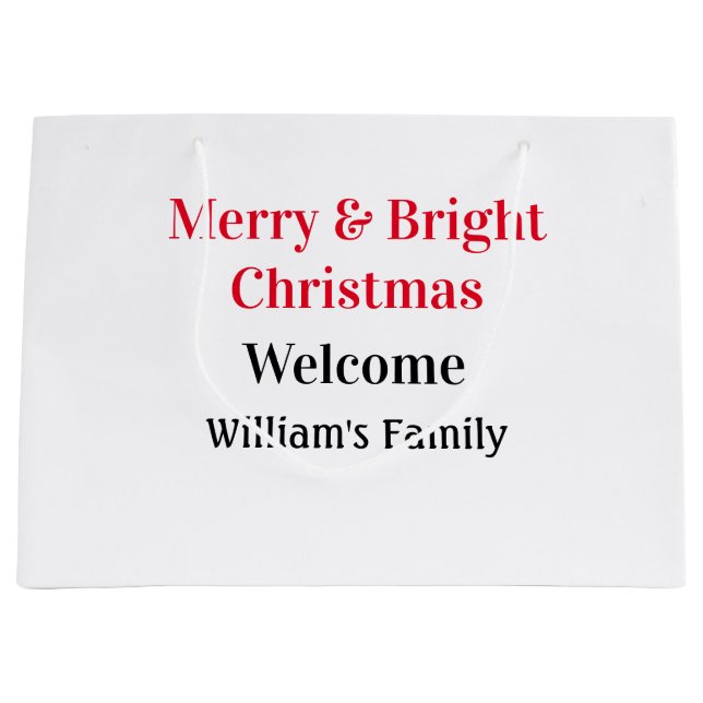 Grand Sac Cadeau Merry Bright Christmas ajouter nom de famille bien (Devant)
