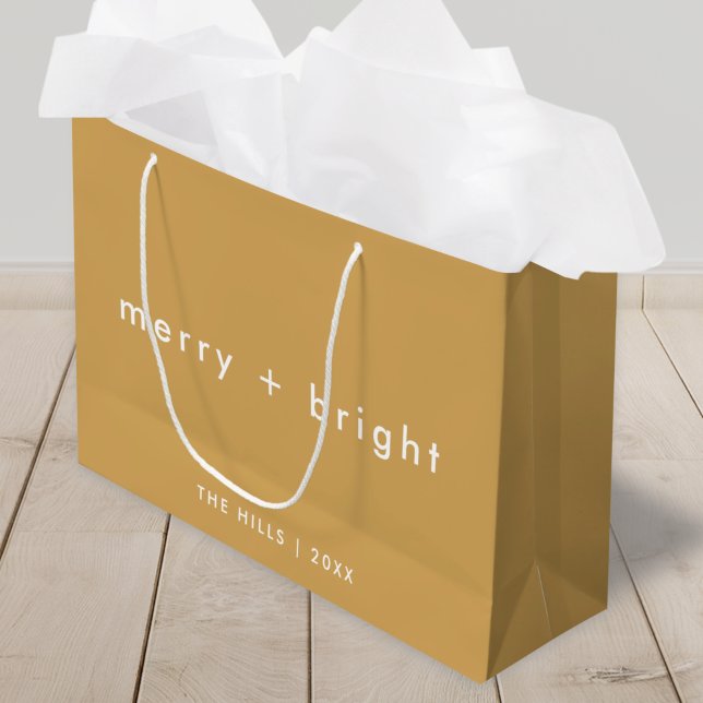 Grand Sac Cadeau Merry + Bright | Ocher Mustard Gold Christmas (Créateur téléchargé)