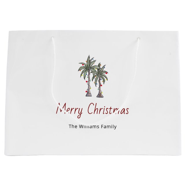 Grand Sac Cadeau Merry Christmas Tropical Palm Trees Beach  (Devant)