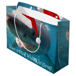 Grand Sac Cadeau Merry Great White Noël Shark Santa Hat Funny
