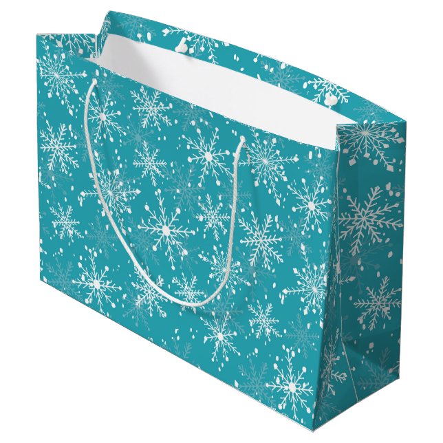 Grand Sac Cadeau MERRY Snowflakes Blue (Dos Angle)