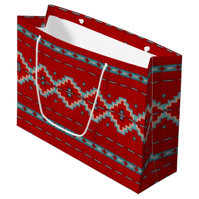 Grand Sac Cadeau Mésas Sud-Ouest Rouge & Turquoise (Devant Angle)