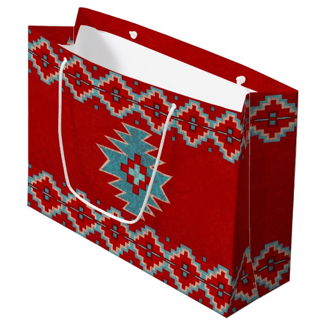 Grand Sac Cadeau Mésas Sud-Ouest Rouge & Turquoise (Devant Angle)