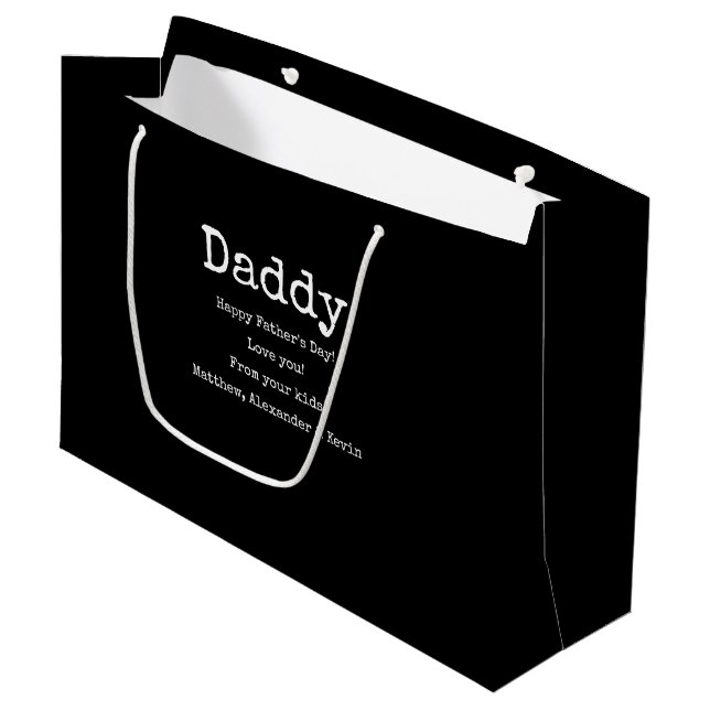 Grand Sac Cadeau Message noir et blanc de vos enfants (Devant Angle)