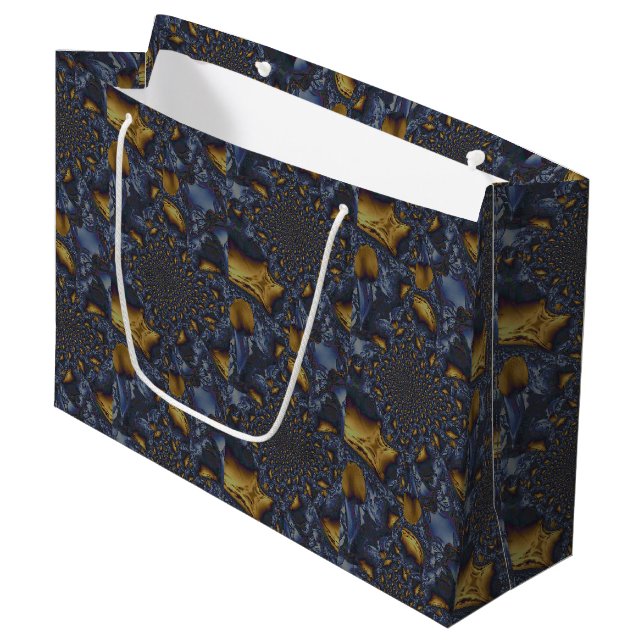 Grand Sac Cadeau Métal Moulé or et argent bleu (Devant Angle)