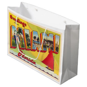 Grand Sac Cadeau Miami Florida FL Vintage Grande Lettre Carte posta