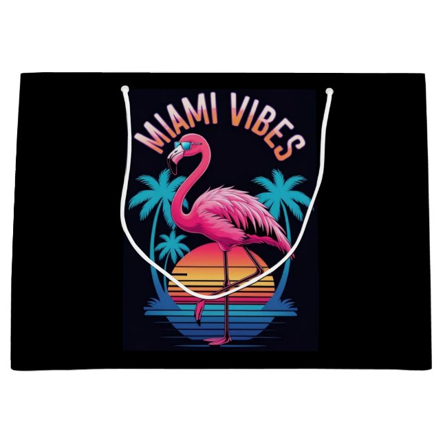 Grand Sac Cadeau Miami Vibes Summer Flamingo Design-63454 (Devant)