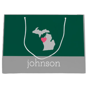 Grand Sac Cadeau Michigan State Map with Custom Love Heart and Name