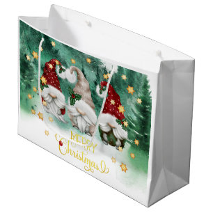 Grand Sac Cadeau Mignées Gnomes Forest Stations Joyeux Noël