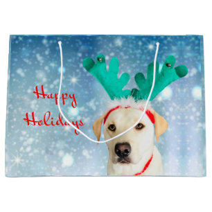 Grand Sac Cadeau Mignon de fête de vacances de chien heureux de