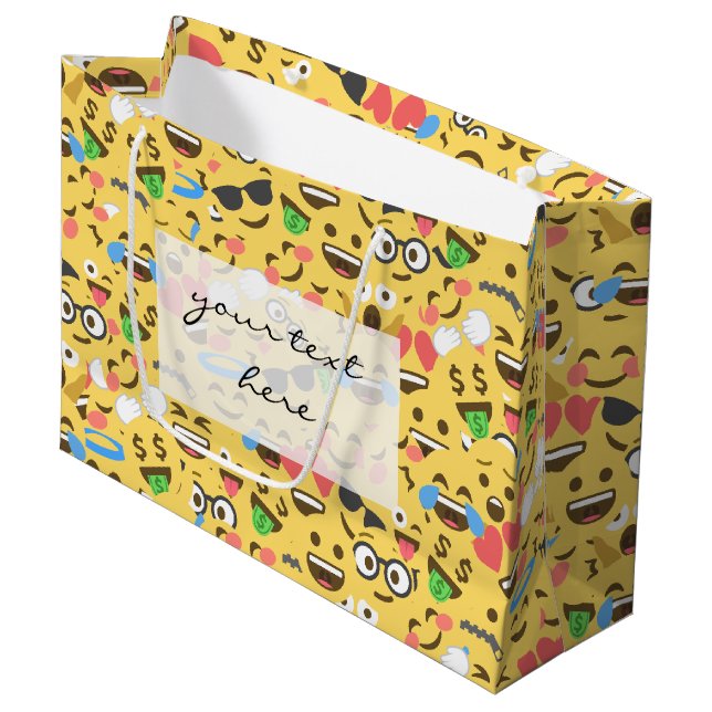 Grand Sac Cadeau mignon émoji amour entend baiser sourire motif (Devant Angle)