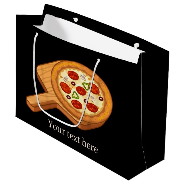 Grand Sac Cadeau mignon Kawaii pizza party amoureux ajouter le text (Devant Angle)