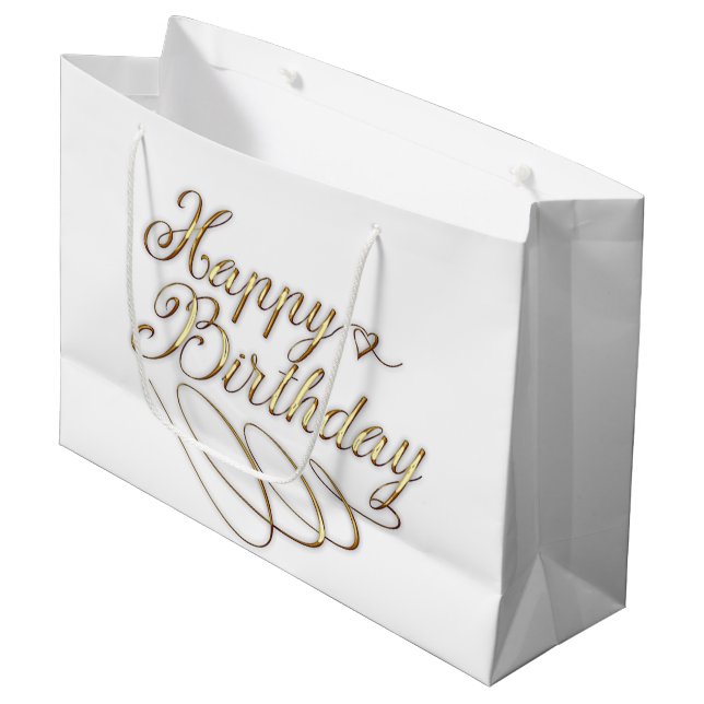 Grand Sac Cadeau mignon or blanc Joyeux fête d'anniversaire (Devant Angle)