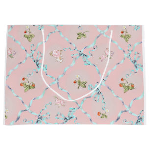 Grand Sac Cadeau Mignonette Fraises Ribbon Trellis Blush rose