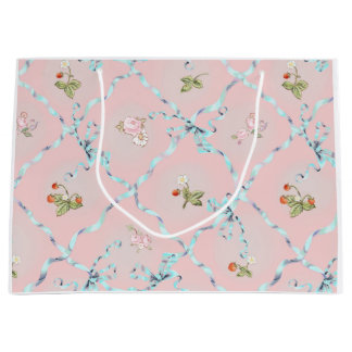 Grand Sac Cadeau Mignonette Fraises Ribbon Trellis Blush rose