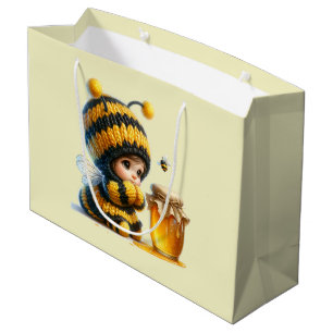 Grand Sac Cadeau Mignonne fille en costume d'abeille avec miel