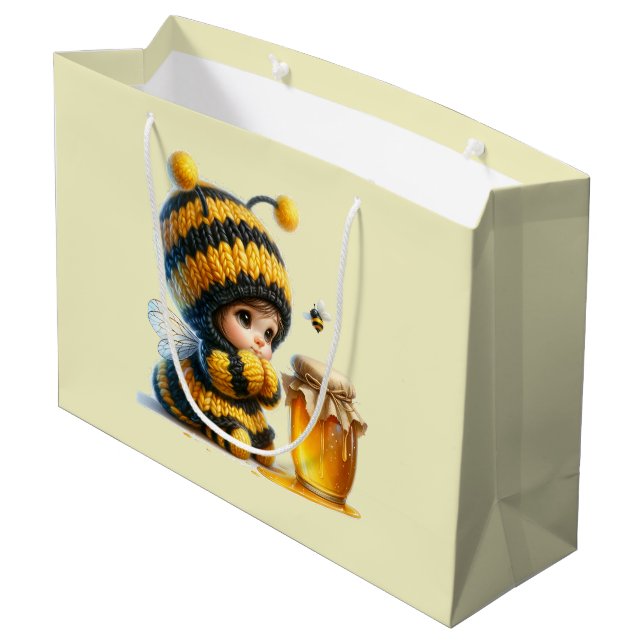 Grand Sac Cadeau Mignonne fille en costume d'abeille avec miel (Dos Angle)