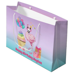 Grand Sac Cadeau mignonne filles Anniversaire flamingo ajouter nom