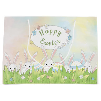 Grand Sac Cadeau Mignonne lapin et oeufs de Pâques
