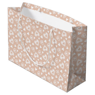 Grand Sac Cadeau Mignonne Valentine's Day Peach Hearts Motif