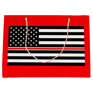 Grand Sac Cadeau Mince Red Line Drapeau : Mémorial du héros des pom