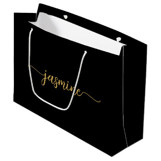 Grand Sac Cadeau Minimaliste Simple Monogramme Féminin Noir Or Scri