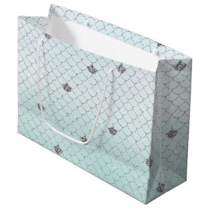 Grand Sac Cadeau Mint Blue Ombre Parties scintillant argent Éperche