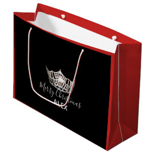 Grand Sac Cadeau Miss America Argent Couronne Rouge Cadeau Sac-Noël