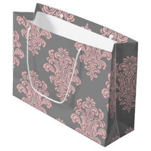 Grand Sac Cadeau Modèle Damas rose et gris