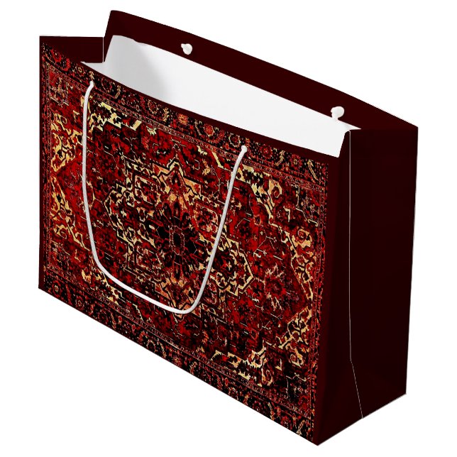 Grand Sac Cadeau Modèle de tapis oriental en rouge foncé (Devant Angle)