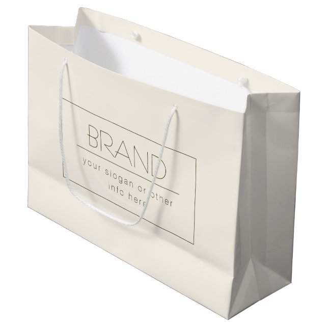 Grand Sac Cadeau Modèle éditable élégant | Blanc cassé et marron fo (Devant Angle)