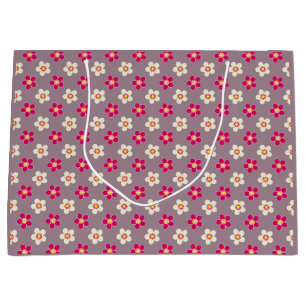 Grand Sac Cadeau Modèle floral de pourpre et de fleurs blanches sur