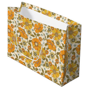 Grand Sac Cadeau Modèle Floral Orange vintage