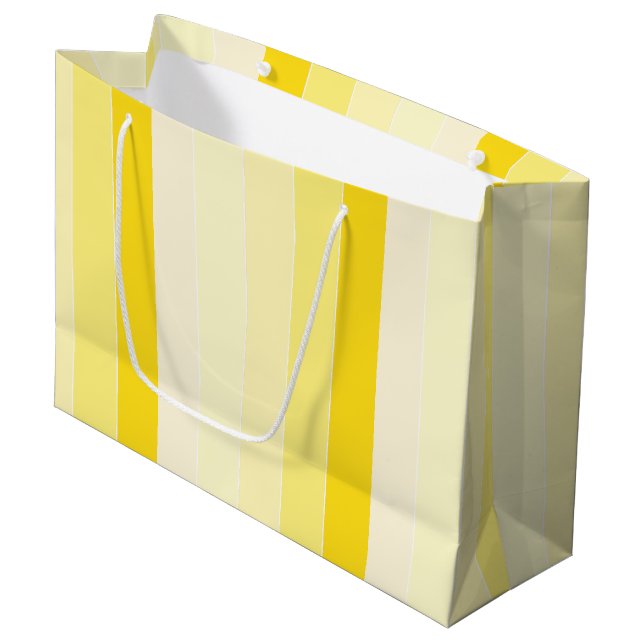 Grand Sac Cadeau Modèle moderne jaune blanc rayé tendance (Devant Angle)