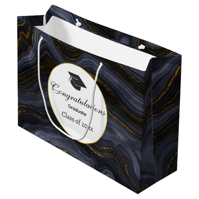 Grand Sac Cadeau Moderne Black & Gold Agate Pierre Abstraite Gradua (Devant Angle)