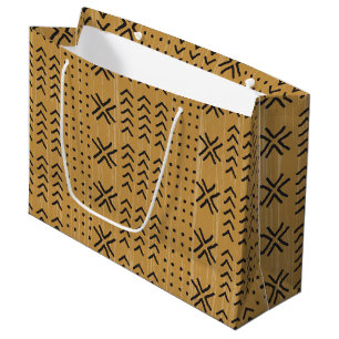 Grand Sac Cadeau Moderne Brown Motif africain en tissu boueux