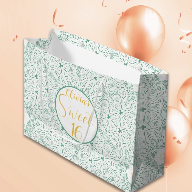 Grand Sac Cadeau Moderne Chic Boho Floral Sweet 16 Anniversaire (Créateur téléchargé)