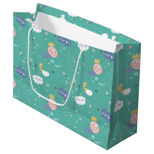 Grand Sac Cadeau Mon rêve planétaire Gros petit Motif (Devant Angle)