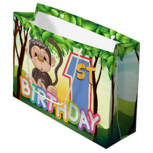 Grand Sac Cadeau Monkey la ?ère coutume de fête d'anniversaire