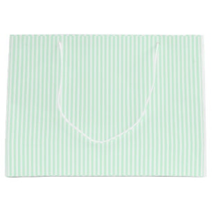 Grand Sac Cadeau Monnaie d'été Pale Green Mint & White Stripe