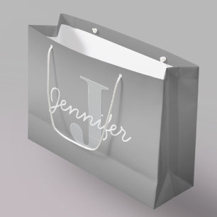 Grand Sac Cadeau Monogramme blanc curé et gris Couleurs modifiabl
