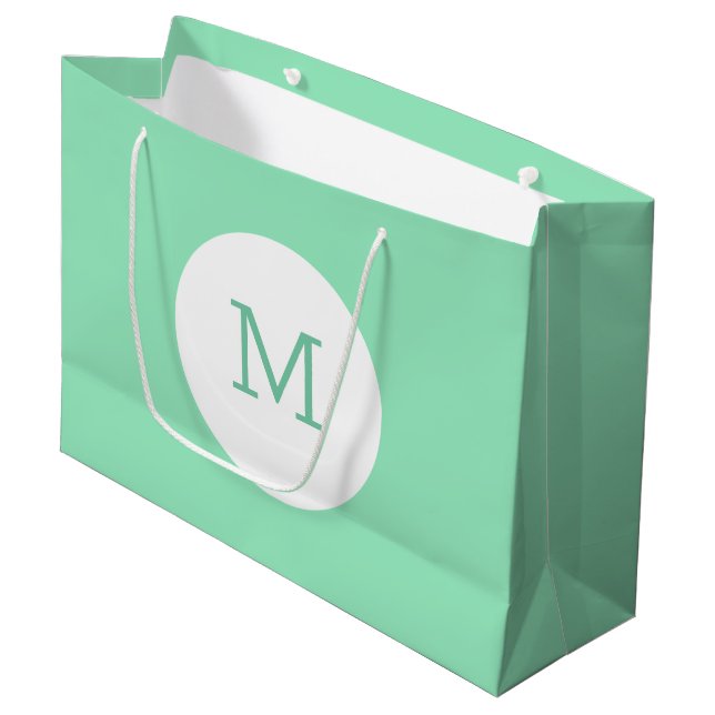 Grand Sac Cadeau Monogramme couleur verte tendance et élégant (Devant Angle)