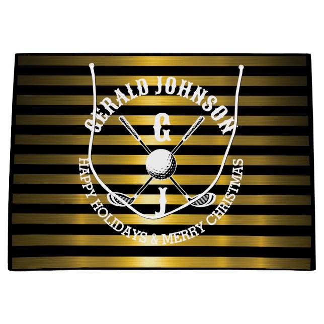 Grand Sac Cadeau Monogramme de golf élégant pour les fêtes (Devant)