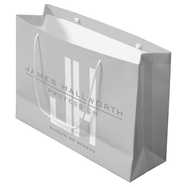 Grand Sac Cadeau Monogramme d'entreprise moderne | Gris (Devant Angle)