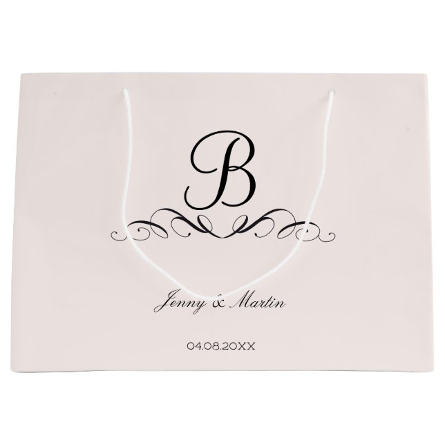 Grand Sac Cadeau Monogramme élégant au mariage (Devant)