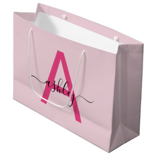Grand Sac Cadeau Monogramme élégant rose chaud moderne