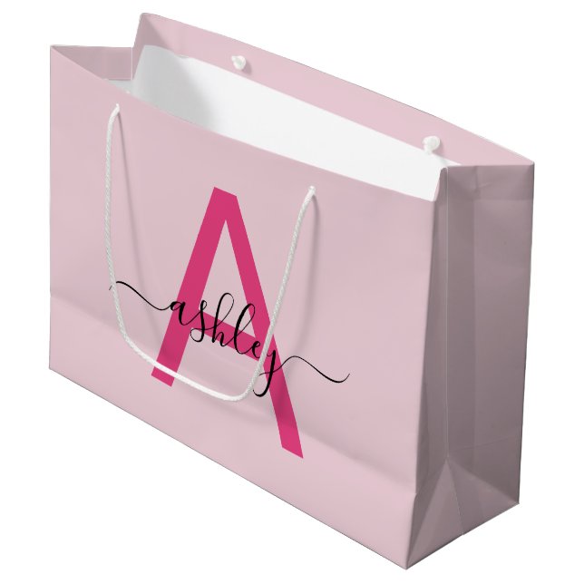 Grand Sac Cadeau Monogramme élégant rose chaud moderne (Devant Angle)
