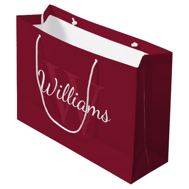 Grand Sac Cadeau Monogramme et nom personnalisé Bourgogne rouge (Devant Angle)
