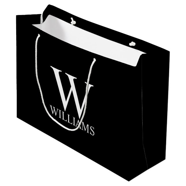 Grand Sac Cadeau Monogramme et nom personnalisés en noir (Devant Angle)