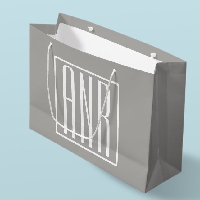 Grand Sac Cadeau Monogramme initial | Blanc sur gris clair (Créateur téléchargé)
